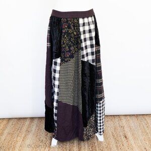 Vintage Patchwork Maxi Skirt OVERSIZED M Made in India Boho Folk Witchy Cottage